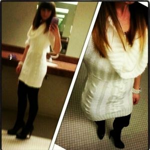 Ivory cowl neck sweater dress